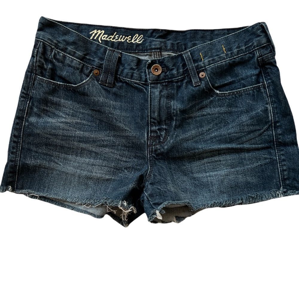 Madewell Cutoff Raw Hem Dark Wash Y2K Boho Coastal Festival Beach Jean Shorts 25